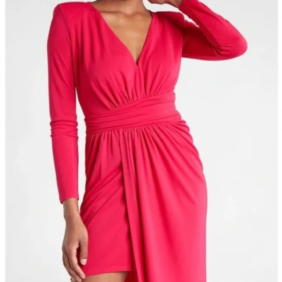Express - Hot Pink V-Neck Strong Shoulder Dress - Size L - Picture 5 of 8
